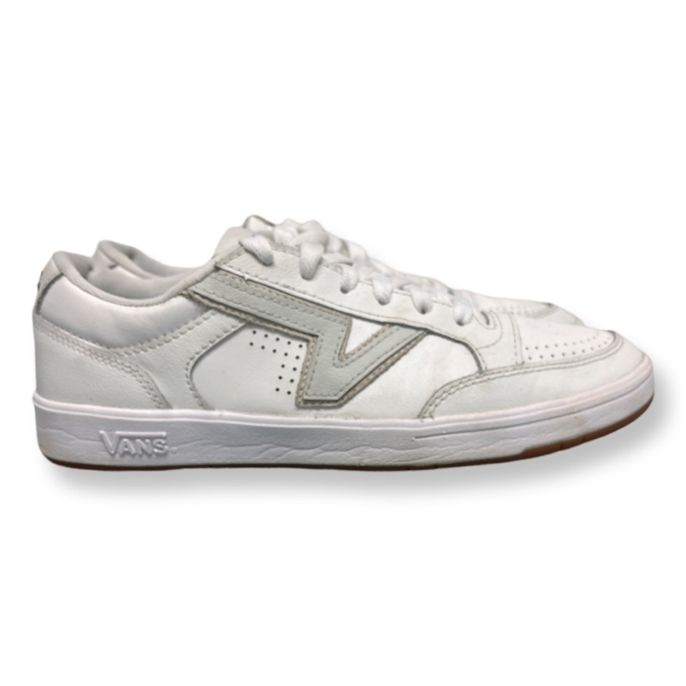 Vans White Leather Sneakers with Light Gray Accents